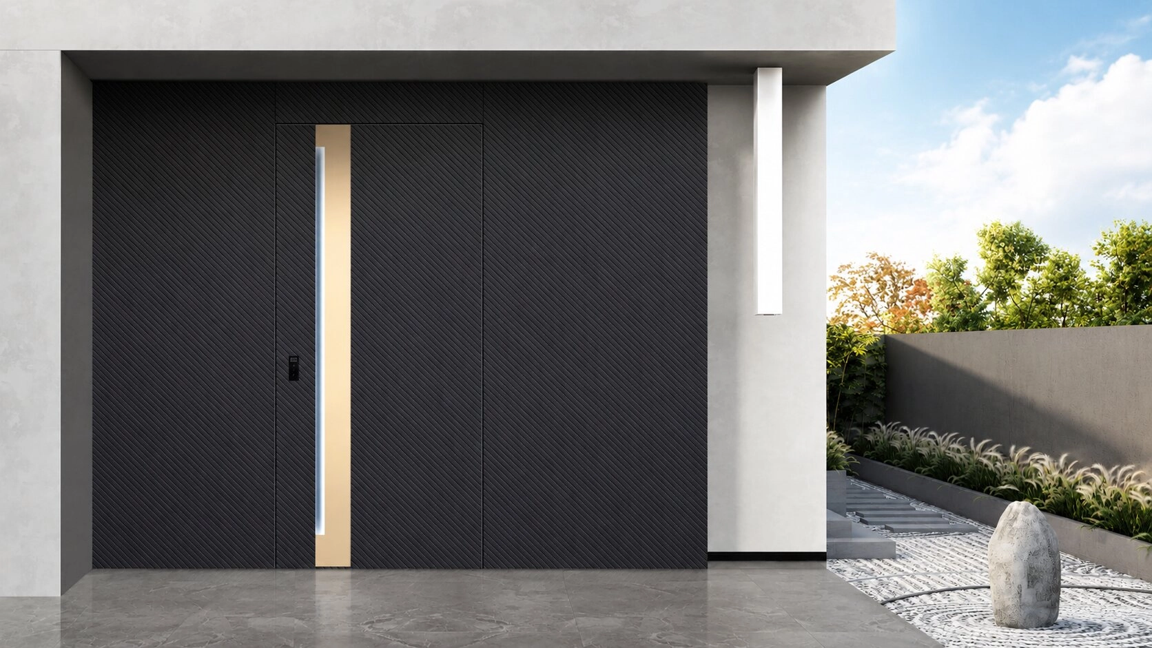 Cửa nhập Pactwin — mặt tiền panel tối