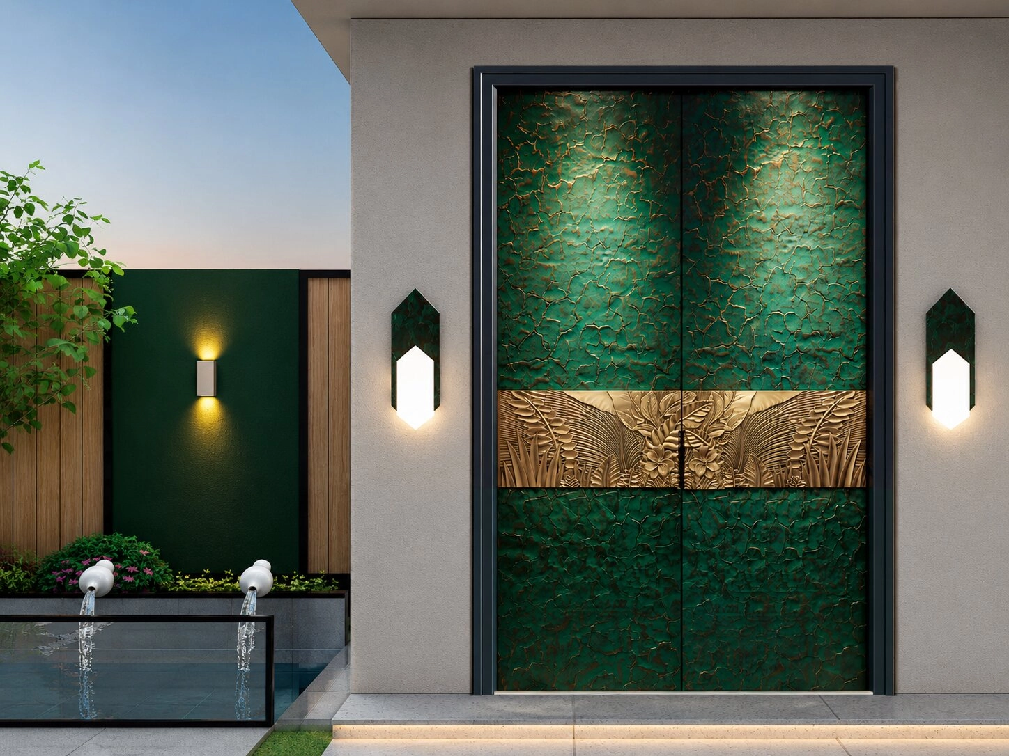 Cửa nhập Pactwin — cửa đôi vân xanh dập nổi