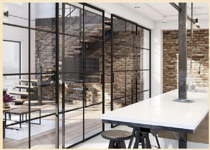 French retro door — industrial loft glazed partition