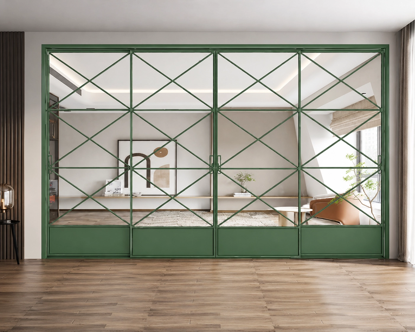 French retro door — green steel-look partition
