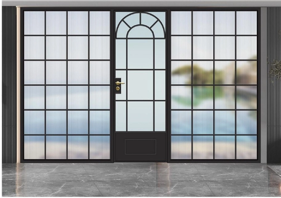 French retro door — arched glazed door with sidelights
