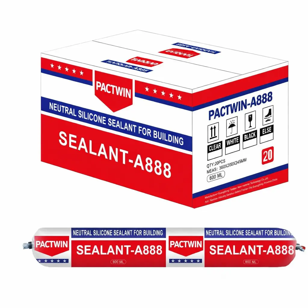 Pactwin neutral cure silicone sealant cartridge with caulking gun on concrete surface