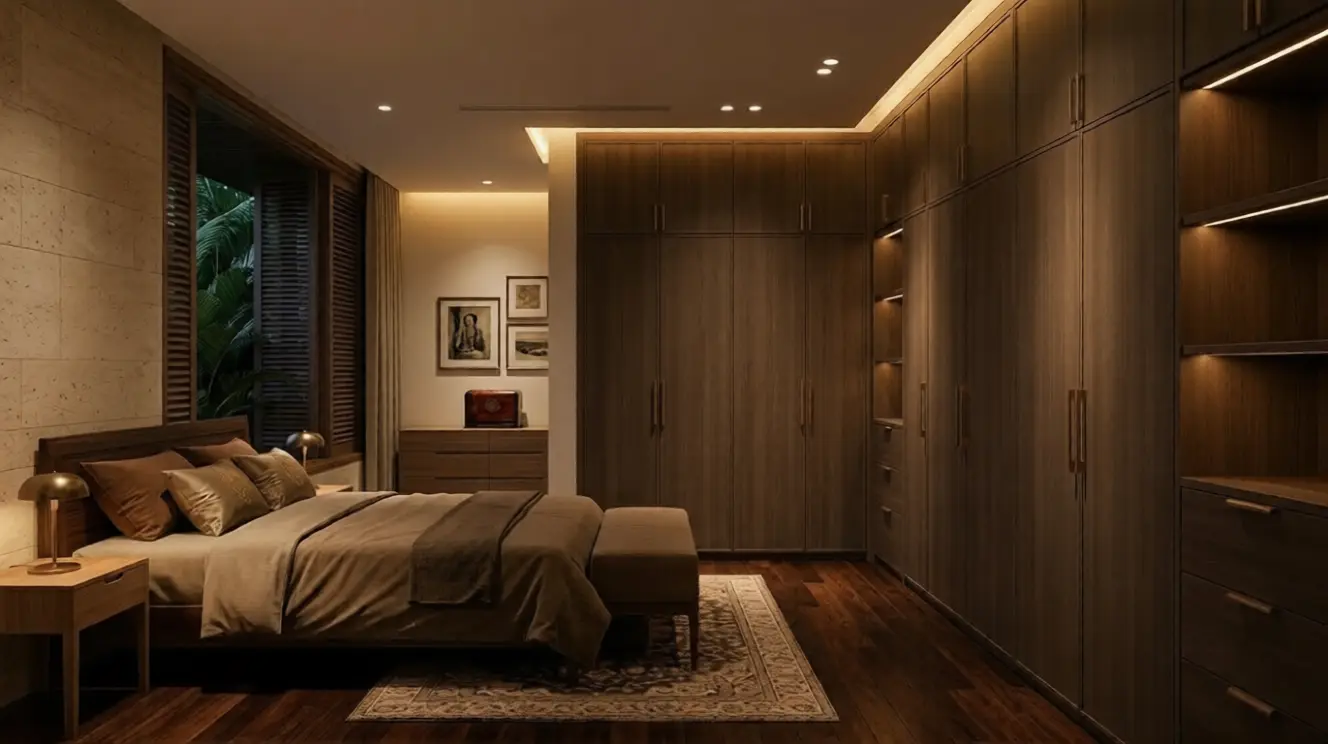 Custom wardrobe system in a modern Vietnamese apartment