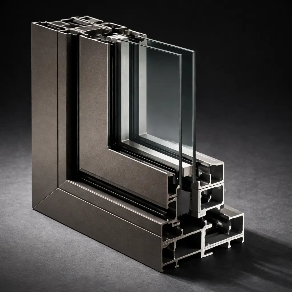 Close-up of thermal break aluminum window profile cross-section