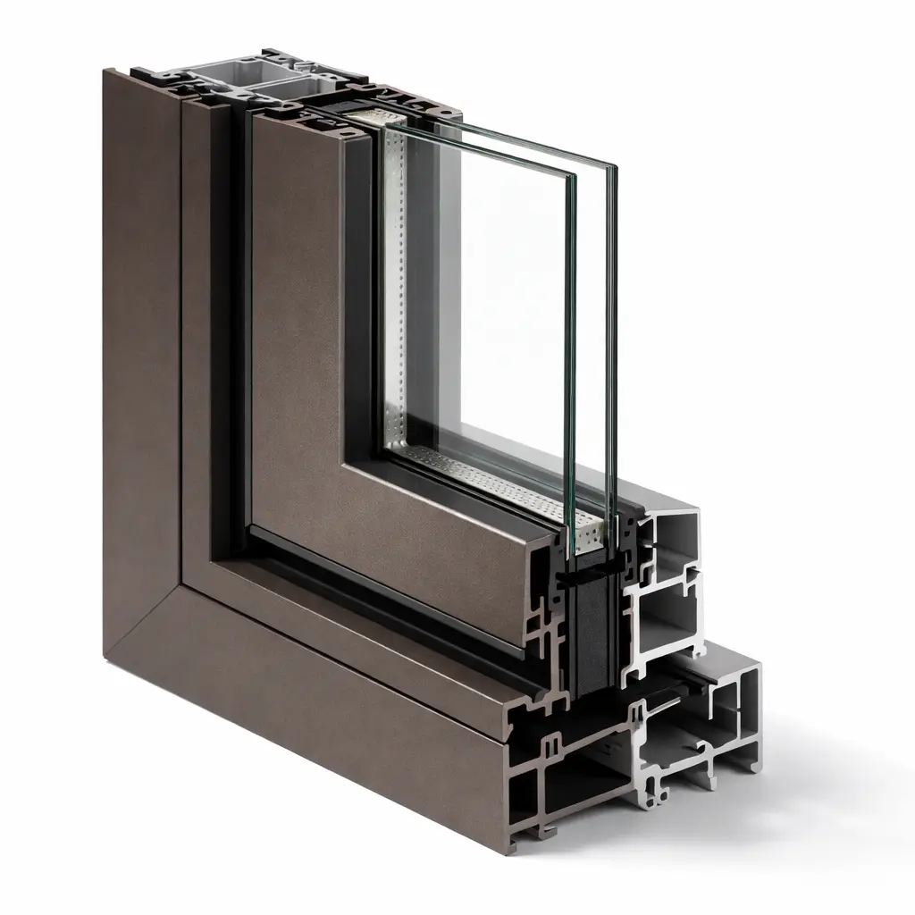 Thermal break aluminum window frame corner cross-section assembly